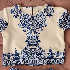 White and blue polyester summer set size S